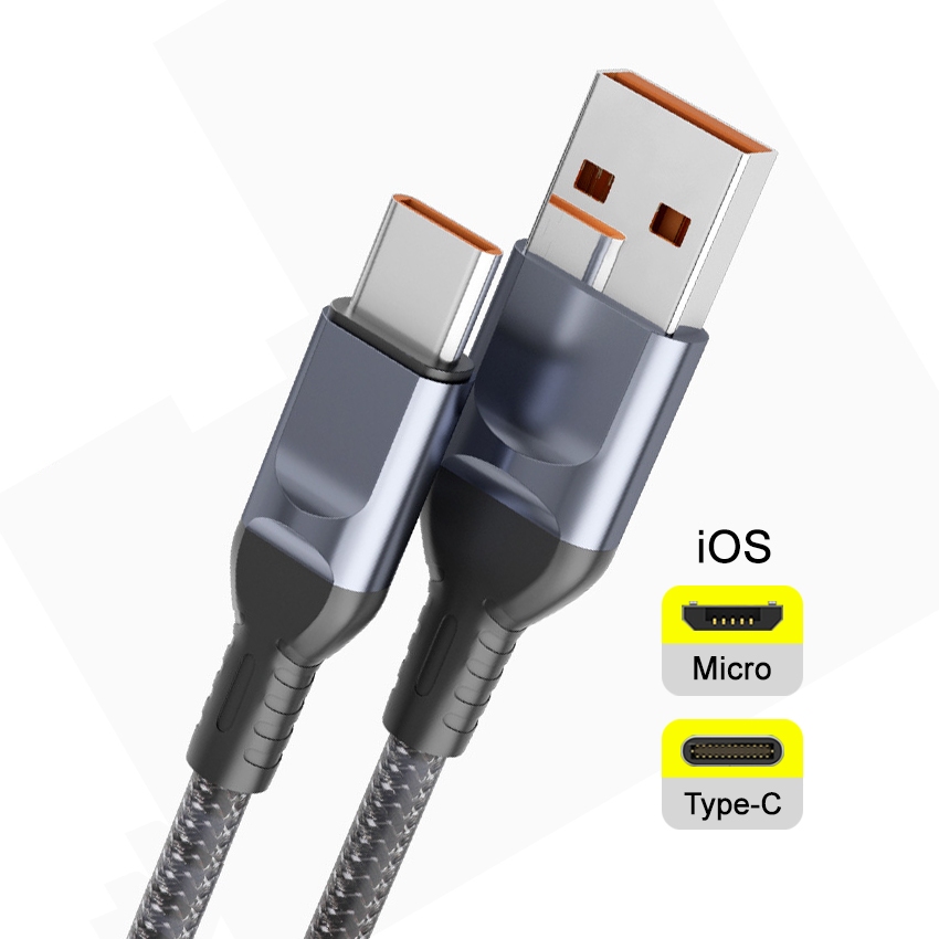 Cáp sạc nhanh 6A Type C/Micro/iOS Usb dài 1m cho điện thoại Android