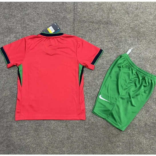 Áo bóng đá trẻ em Ronaldo Bồ Đào Nha 2024 Xanh đỏ