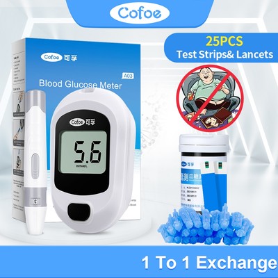 Cofoe Yice Đồng hồ đo đường huyết Máy đo đường huyết Bộ kiểm tra huyết Máy đo với 25 que thử miễn phí + Lancet để theo dõi bệnh tiểu đường