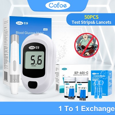 Cofoe Yice Đồng hồ đo đường huyết Máy đo đường huyết Bộ kiểm tra đường huyết tiểu đường với 50 dải miễn phí + Lancet