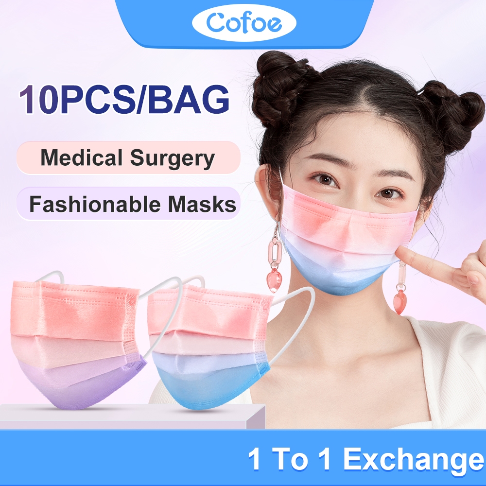 Mặt nạ y tế dùng một lần Cofoe Bao bì độc lập Vòng tai cầu vồng dành cho người lớn Khẩu trang 3 lớp BFE > 95% 10 cái / túi