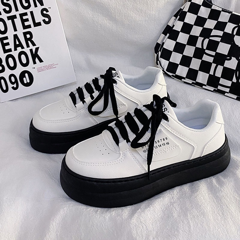Black and White Panda Sneaker Ban Giày Casual Trọng lượng nhẹ Giày Thể Thao Da Phong Cách harajuku Nhật Bản Cho Nữ