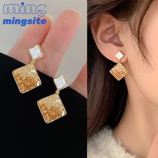 Pháp thiết kế hình vuông kim cương tinh thể bông tai stud cho phụ nữ nhẹ nhàng cao cấp cảm giác thời trang dần dần thay đổi khuyên tai stud