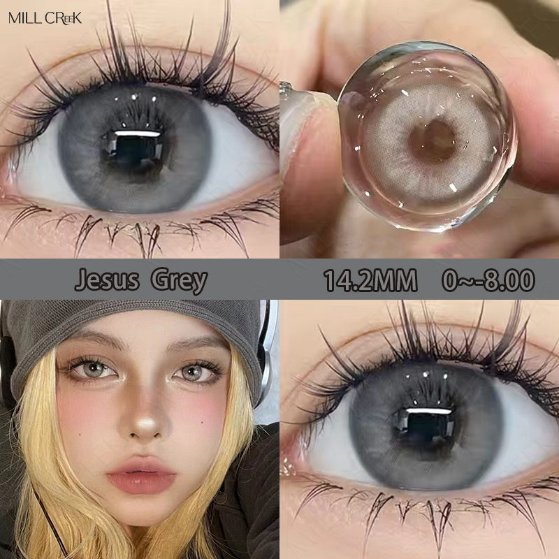 Mill Creek 2 Chiếc kính áp tròng với mẫu iris theo toa cấp 14,2mm màu xanh xám kính áp tròng lai cô 