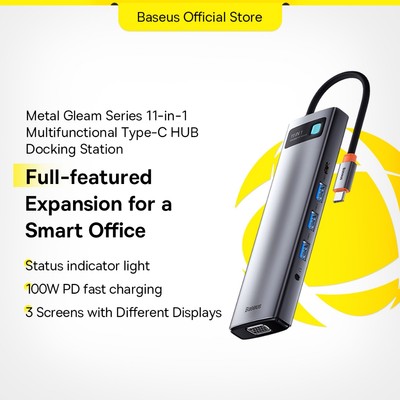 Baseus USB C HUB 11 trong 1 Loại C sang 2HDMI VGA PD100W USB3.0 đến 3,5mm Đầu đọc thẻ SD / TF Bộ chuyển đổi Ethernet Tương thích cho máy tính xách tay MacBook