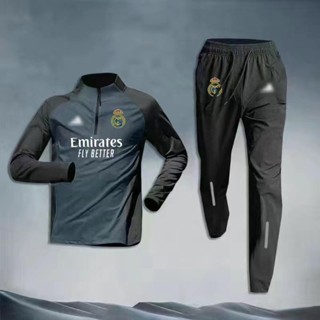 Áo Sơ Mi Tập Bóng Đá Nam Real Madrid Dài Tay Bóng Đá Khởi Động Bộ Nửa Zip Quần Áo Thể Thao Ngoài Trời Chạy Bộ Mặc Nhanh Khô Thoáng Khí Thoải Mái Mỏng