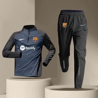 Áo Sơ Mi Tập Bóng Đá Nam Barcelona Dài Tay Bóng Đá Khởi Động Phù Hợp Với Nửa Dây Kéo Quần Áo Tập Luyện Thể Thao Ngoài Trời Chạy Bộ Mặc Nhanh Khô Áo Sơ Mi Thoáng Khí