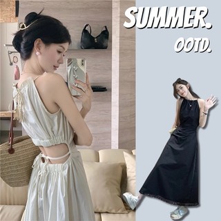 Váy nữ, váy dài cổ dây treo, thiết kế eo rỗng tiết lộ khí chất giảm béo bên bờ biển kỳ nghỉ váy dài
