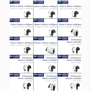Giấy dán nhãn nhiệt Brother tương thích DK Rolls DK-22205 DK-22210 DK-11209 DK-11208 DK-11204 DK-11203 DK-11202 DK-11201 cho máy in nhãn nhiệt Brother QL 500 800 1050N
