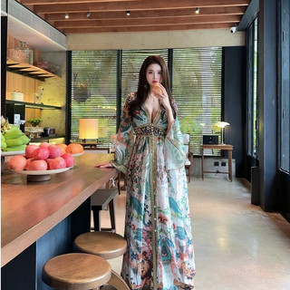 Hành quân | Eo hẹp Ôm Hơn Nhìn Nóng Kim Cương Dài Tay Đầm Nữ Đi Biển Kỳ Nghỉ Lớn Xoay Váy Dài
