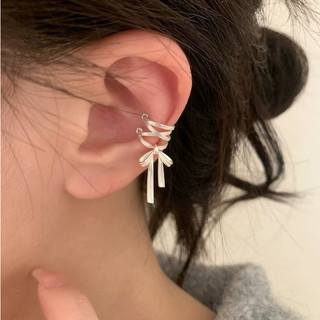 Sterl Sterling Bạc Xương Tai Kẹp Tai Không Xuyên Tai Phong Cách Ba Lê Bông Tai Nữ Ruy Băng Bông Tai Kẹp Tai