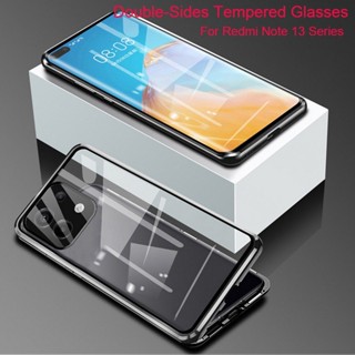 Ốp điện thoại lật kim loại từ tính mặt trước và mặt sau hai mặt cho Xiaomi Redmi Note 13 Pro 5G 13Pro Plus 12 Pro 5G Vỏ điện thoại