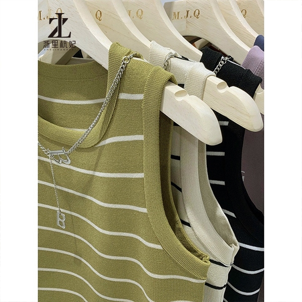 Áo Vest Dệt Kim Sọc Nữ Cổ Tròn Dệt Kim Không Tay Đáy Áo Vòng Cổ Miễn Phí | BigBuy360 - bigbuy360.vn