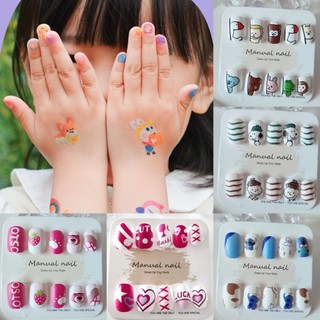 Bộ 24 Móng Tay Giả Dạng Áo Giáp In Hoạt Hình Kèm Gel Thạch Dành Cho Bé Gái