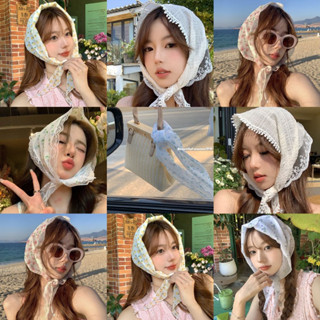 Khăn quàng cổ tam giác hoa tươi phong cách Nhật Bản hình lõm ngọt ngào, khăn trùm đầu nhỏ có dây buộc ren ren cổ điển kiểu Pháp khăn len giả áo choàng vai khăn choàng trung hoa khăn quàng cổ