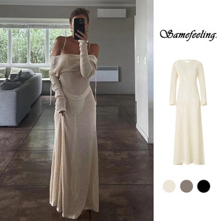Sf-nữ Dài Tay Đầm Dệt Kim Cutout Xem Qua Đầm Dự Tiệc Dài Cho Câu Lạc Bộ Bãi Biển Dạo Phố