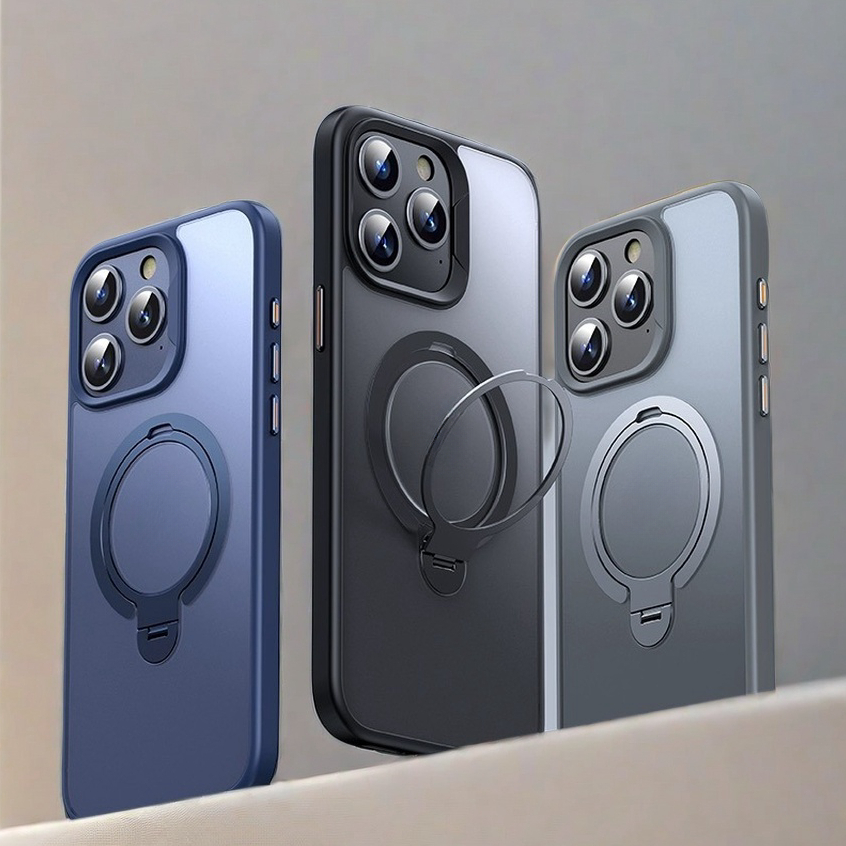【Hight quality/360° rotatable Metal Bracket/Matte acrylic hard case/Orange】ốp lưng compatible for iphone 12 13 14 15 pro max case