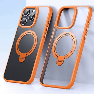 【Hight quality/360° rotatable Metal Bracket/Matte acrylic hard case/Orange】ốp lưng compatible for iphone 12 13 14 15 pro max case