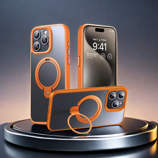 【Hight quality/360° rotatable Metal Bracket/Matte acrylic hard case/Orange】ốp lưng compatible for iphone 12 13 14 15 pro max case