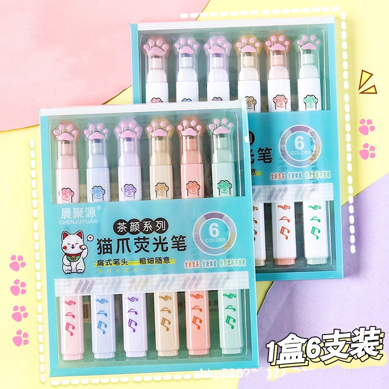 Set 6 Bút Dạ Quang Họa Tiết Hoạt Hình Dễ Thương