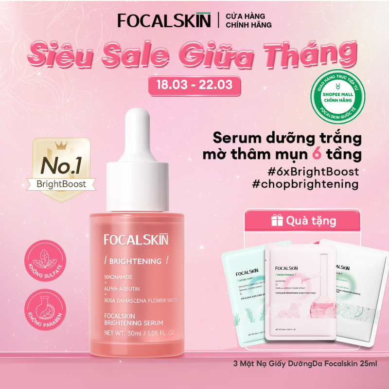Focalskin Serum Trắng Da Mờ Thâm Mụn, Dưỡng Ẩm, Hạn Chế Thâm Nám [Vitamin C + Niacinamide + Alpha Arbutin + Tranexamic Acid] 30Ml