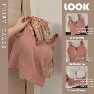 👚Bộ đồ ngủ mặc nhà 👚Áo Hai Dây Phối Quần Short chất mát kèm mút