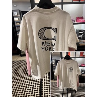 Coach Nữ Cotton Nguyên Chất Thường Ngày New York In Chữ Cổ Tròn Áo Thun Nữ Tay Ngắn Cho Nam Nữ