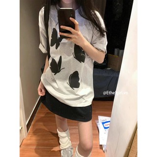 Ethelgirl Thời Trang Hàn Quốc "Bướm" In Hình Cổ Tròn Tay Ngắn Thường Ngày Phù Hợp Với Quần Áo Nữ Oversize Top