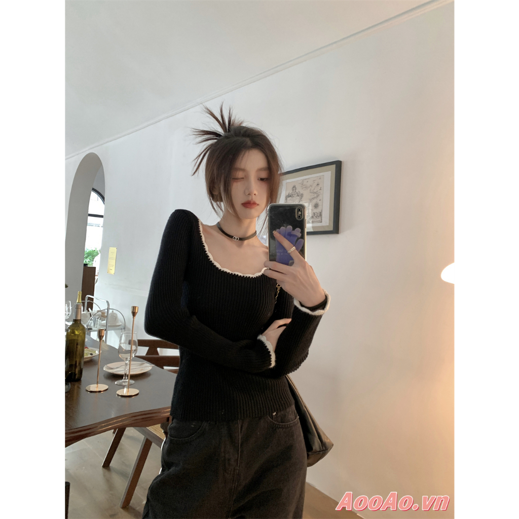 Áo len đan tay dài dáng ôm thời trang cho nữ