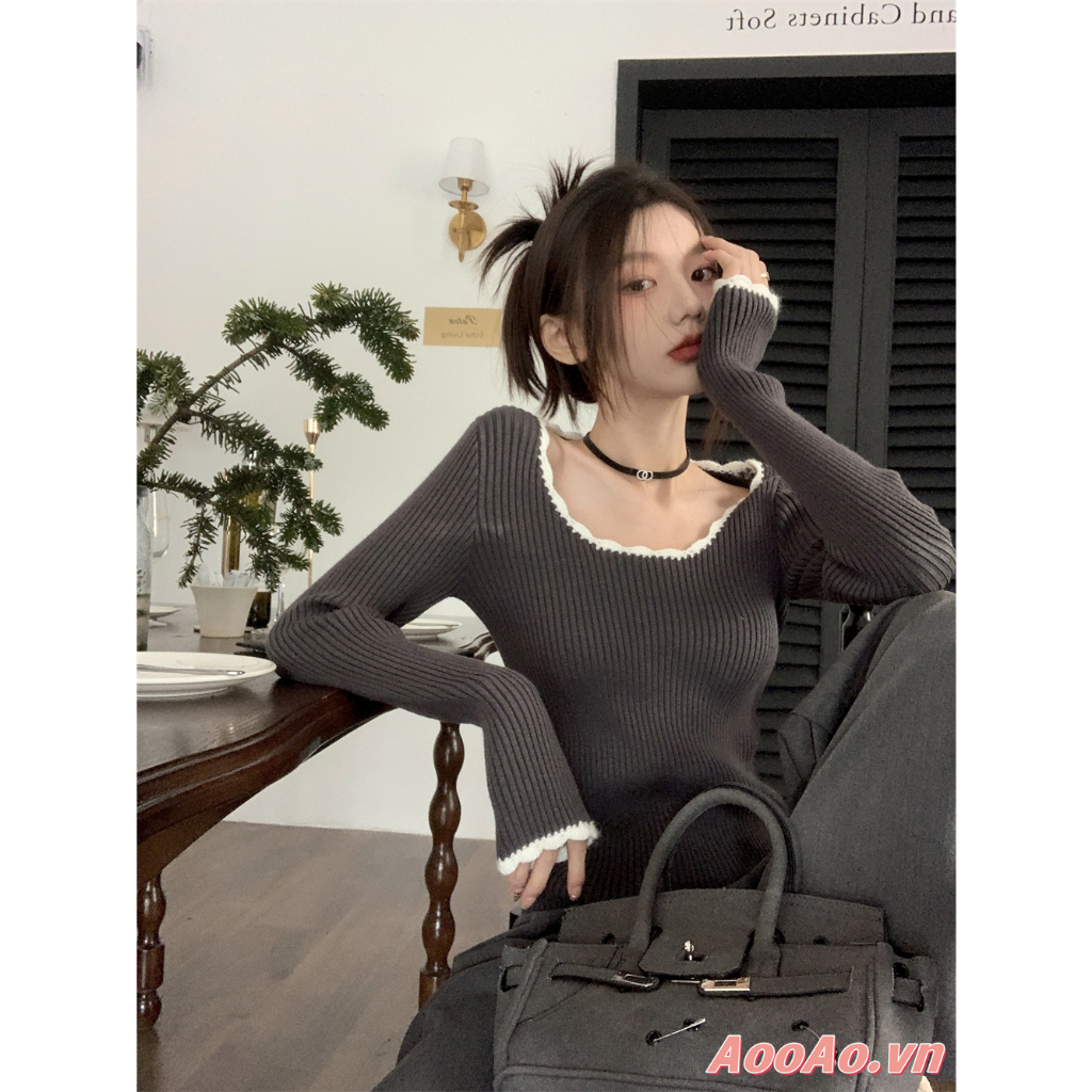 Áo len đan tay dài dáng ôm thời trang cho nữ