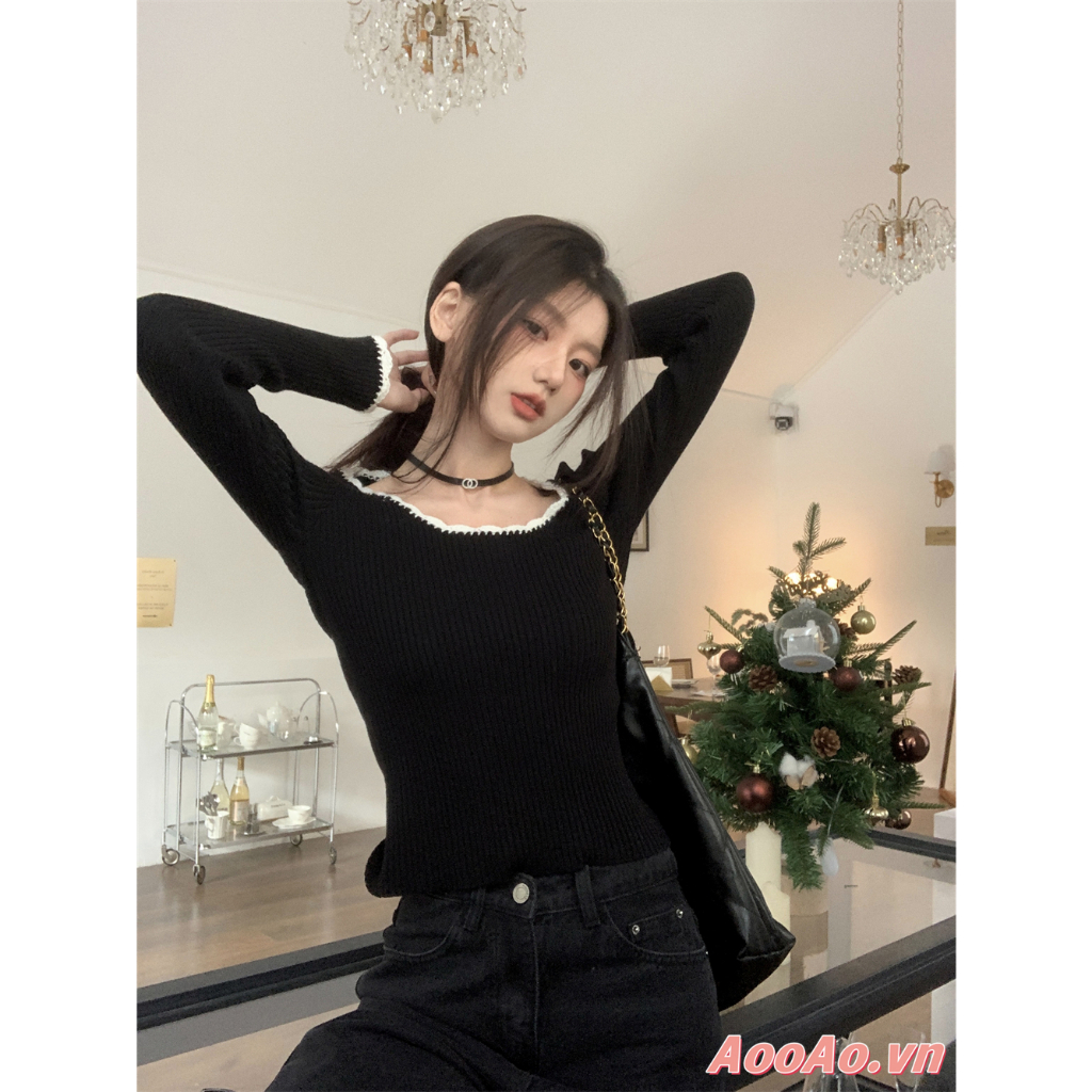 Áo len đan tay dài dáng ôm thời trang cho nữ