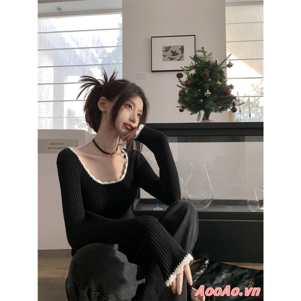 Áo len đan tay dài dáng ôm thời trang cho nữ