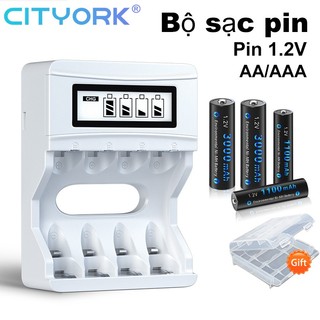 Bộ sạc 4 pin aa aaa cục sạc pin nhanh pin aa màn hình lcd sạc usb, dùng cho micro ,remote