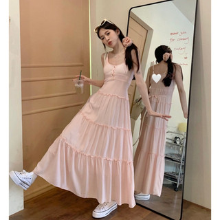 Xiaozhainv kumikumi váy trượt màu hồng Váy trắng bên bờ biển mùa hè Váy maxi bánh ngọt