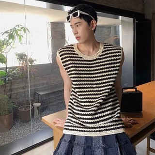 Áo vest nam không tay họa tiết sọc phong cách Hàn Quốc Đơn giản Retro cá tính Thích hợp cho cả nam và nữ