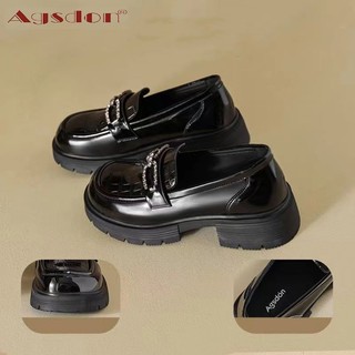 Agsdon Loafers 2024 Phong Cách Mới Mùa Xuân Đế Dày Slip-On Phong Cách Anh Quốc Giày Da Nhỏ Phong Cách Pháp Giày Dày Gót