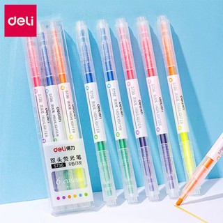 Deli Bút dạ quang hai đầu 6 màu dễ thương Màu Sắc Bút Đánh Dành Cho Học Sinh