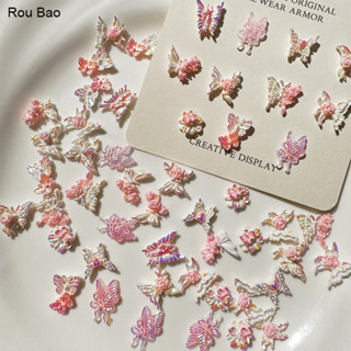  Rou Bao 50 Chiếc Móng Tay Hỗn Hợp Hồng Trắng Nơ Bướm Mơ Yêu Tinh Nhựa Hoạt Hình Móng Tay Nghệ Thuật DIY Quyến Rũ Trang Trí 