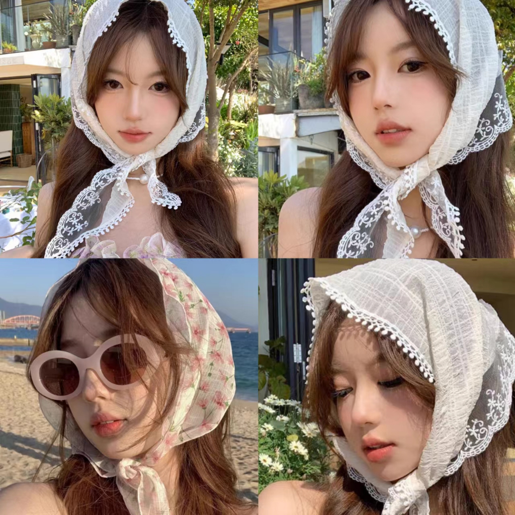 Khăn trùm đầu hoa ren cổ điển kiểu Pháp, khí chất nữ tính, khăn quàng tam giác phong cách nông thôn ngọt ngào và dễ thương, mạng lưới ảnh thời trang, hợp thời trang
