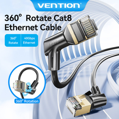 Cáp Cat8 mạng Lan Vention 40Gbps 2000mhz Cat 8 Mạng 360° Có Thể Xoay Cho Laptop PS 4 Rouster RJ45