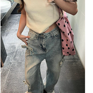 TINGTIAN quần ống rộng quần nữ jean Vintage Casual Korean Popular WLK2430INM 12Z240320
