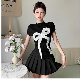Cutenew Hàn Quốc Nơ Chi Tiết Áo Thun Nữ Tay Ngắn Mùa Hè 2024 Cơ Bản Đa Năng Slim Fit Crop Tops