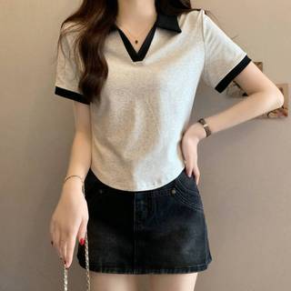 Áo Polo màu xám hợp thời trang Porozi S với thiết kế khối màu dành cho nữ