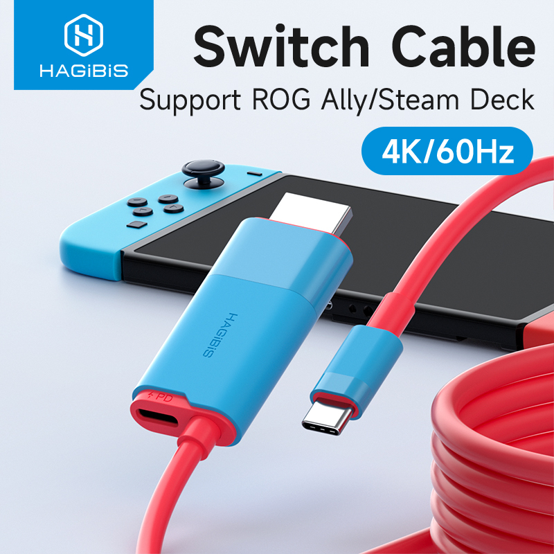 Đế công tắc Hagibis cho Nintendo Switch / OLED USB C sang HDMI Bộ chuyển đổi cáp tương thích 4K60Hz 100W PD cho máy tính xách tay SteamDeck ROG Ally