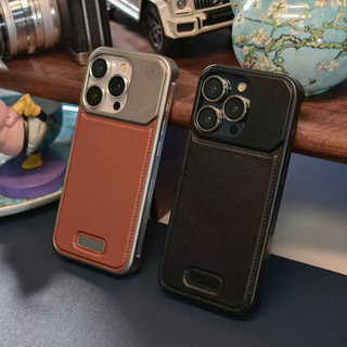 【Metal+Leather Aromatic Hard case/Brown】ốp lưng compatible for iPhone 13 14 15 pro max case