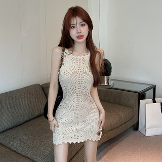 Phiên Bản Hàn Quốc Nhỏ Tươi Gợi Cảm Sling Đầm Nữ Slim-fit Hẹp Co Giãn Hông Rỗng Thiết Kế Skinny Không Tay Dệt Kim