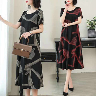 Thời Trang Mùa Hè Nữ Midi Đầm Tay Ngắn Cổ Tròn Hoa Áo Sơ Mi Đầm Nhân Quả Bé Gái Ôm Dài Chữ A Áo Sơ Mi Đầm #386
