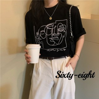 Sixty-eight🎀Áo Thun Nữ Cổ Tròn Mùa Hè Phong Cách Retro In Hình NVZA091