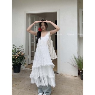 QADCOL Đầm Cami Phối Ren Chất Lượng Cao Nữ Mùa Xuân Kỳ Nghỉ Bánh Đầm Trắng 20240322