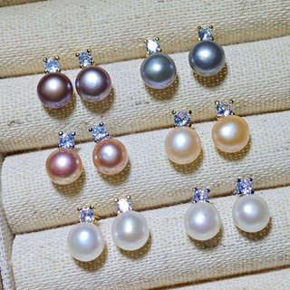 Bông tai kim bạc S925 cổ điển của Queen với bông tai ngọc trai nước ngọt tự nhiên